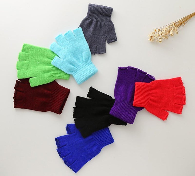 XF Boys' and Girls' Solid Knitted Half Finger Mittens Typing Gloves, Small - Image 3